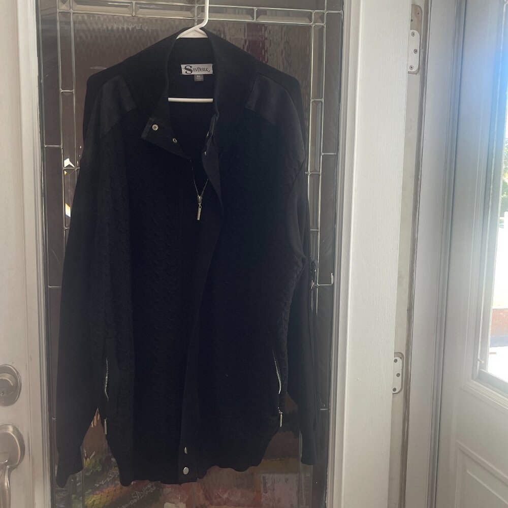 Silversilk Mens Sweater Jacket black full zip Pockets 3XL